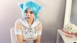 indigo white lewd hand holding with your neko girlfri