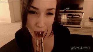 Birdylovesit busty slut jerks off and cums