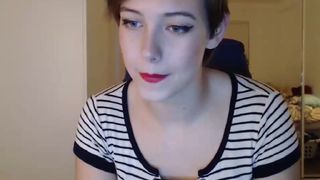 alicen0 busty  cam girl  caresses her lips.