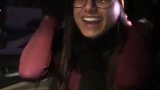 Mia Khalifa cute bitch fucks pussy with phallus