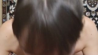 sexy ardent young lady caresses big tits at work