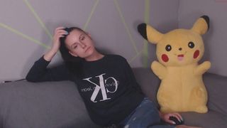 little_katie in stockings teased pussy lying on her back