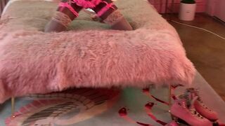 ebony mystique chick fucks herself with a big rubber dildo