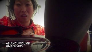 manyvids Asian CumDump attractive chick diligently licks dildo