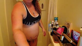 Queenchristina Openwork wench in stockings coyly changes poses and strokes shaved pussy