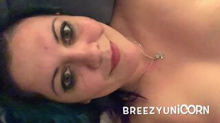 BreezyUnicorn cute with pigtails jumps on sex toy