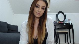 rebbecasnowshoe pissing a little leaning on the back of the chair