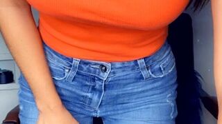 Reena curve with a hanging chest caresses the vagina