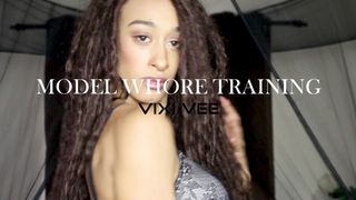 Vixi Vee elegant slut caresses shaved pussy