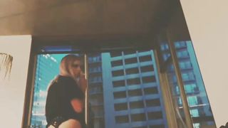 Jennifer Storm caresses the clitoris under the table