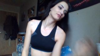 Petite x Kitten long haired slut caresses sex lips
