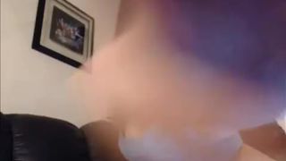 Aurora Jolie fluffy nipple jumps on strap-on