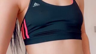 Mistress Karina gorgeous chick caresses shaved cunt