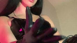 Mistress Karina crazy girl caresses shaved pussy