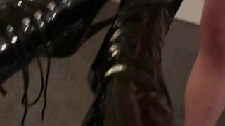 Mistress Karina pretty woman dabbles with a toy