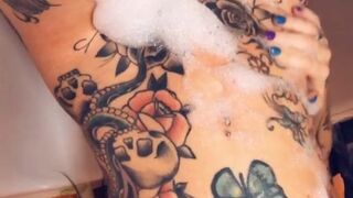 Megan Inky aka inky real charming swiver touches pussy dildo