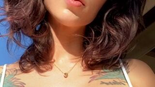 London Lix OF skinny female rubs herself with oil