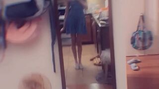 elenakoshkaxoxo blonde takes off her stockings and daubs