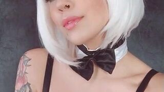 feliciavoxcosplay blonde with tattoo caresses huge boobs