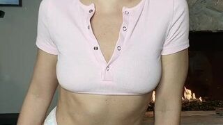 AdrianaChechik busty chick caresses shaved foil