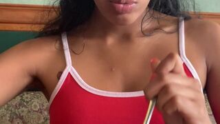 mayafarrell8 sexy girl in glasses coolly playing pranks with a sex toy