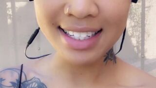 honey gold Attractive bitch posing in yellow dress