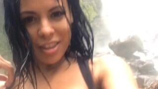 LunaStar in black stockings jerks off