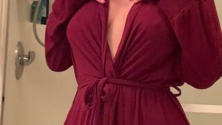 Chloe Cream Busty slut in mesh stockings pampers pussy with a long toy