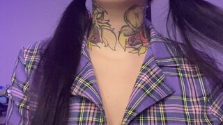 AleRoseBunny onlyfans Busty couch in stockings pulls pussy