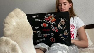 Young Goddess aka young onlyfans Awesome brown girl in white stockings tickles her cap delicately