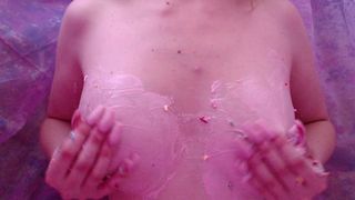 Bambie Doll  blonde slut caresses shaved cunt