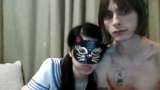 japanese_russian_couple skinny squirt stretches the vagina